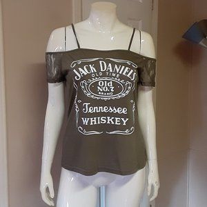 Green Jack Daniels Lacy Cold Shoulder Top